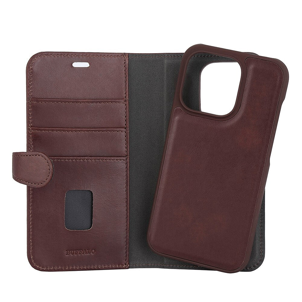 iPhone 14 Pro Buffalo Wallet Ægte Læder Magnet Flip Cover m. Pung - Brun
