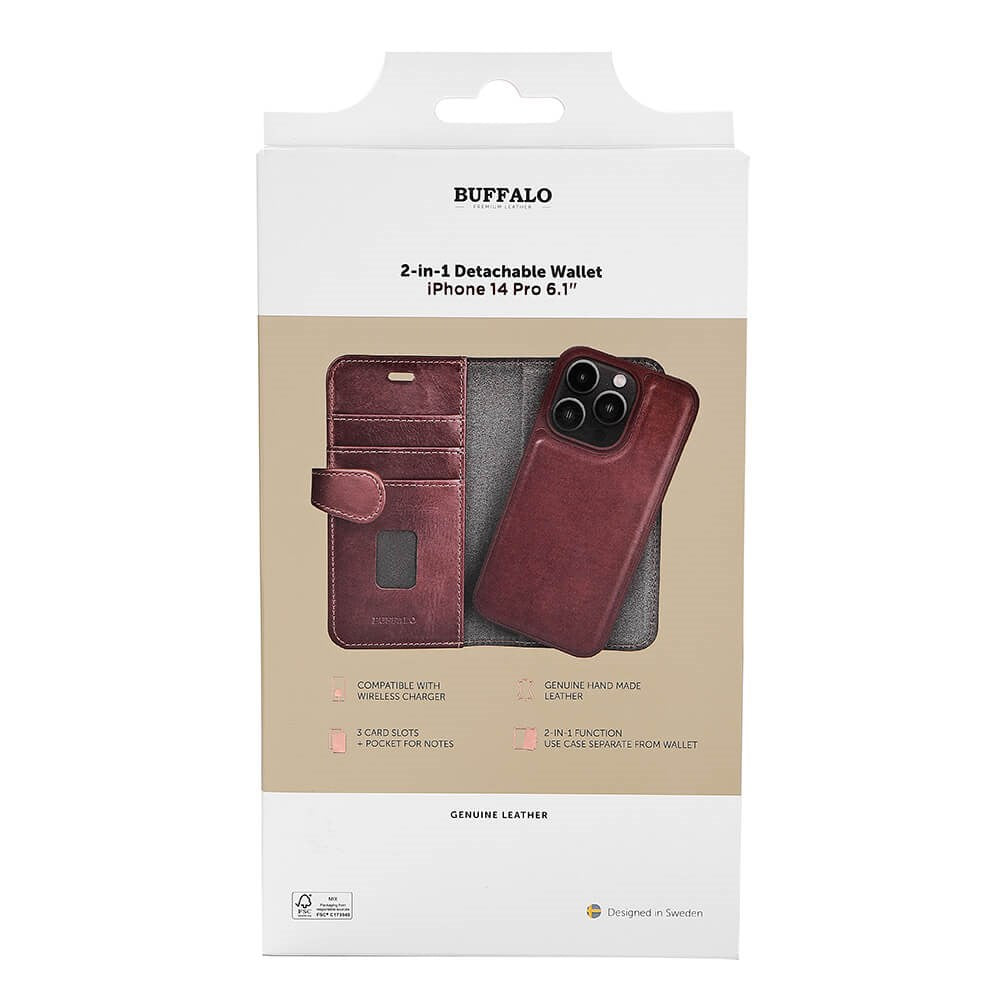 iPhone 14 Pro Buffalo Wallet Ægte Læder Magnet Flip Cover m. Pung - Brun