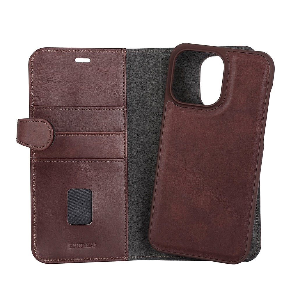 iPhone 14 Pro Max Buffalo Wallet Ægte Læder Magnet Flip Cover m. Pung - Brun