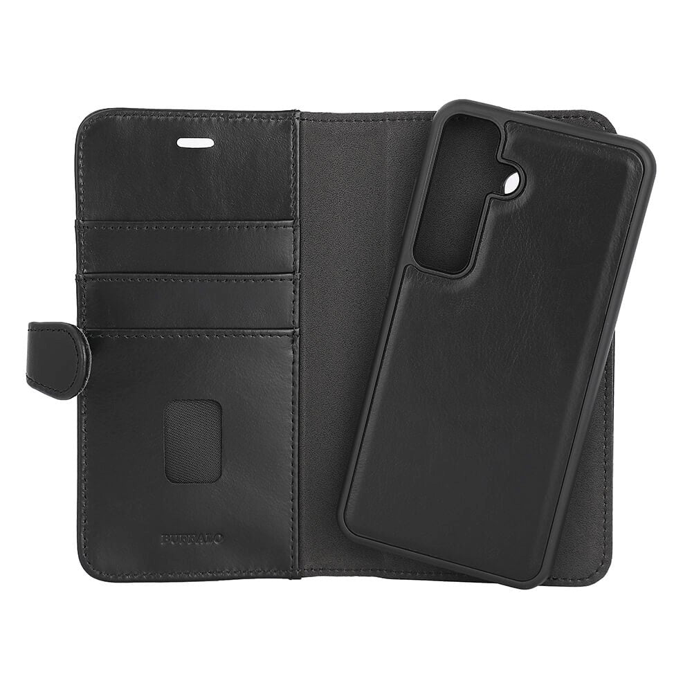 Samsung Galaxy S24 Buffalo 2-in-1 Wallet Ægte Læder Magnet Flip Cover m. Pung - Sort