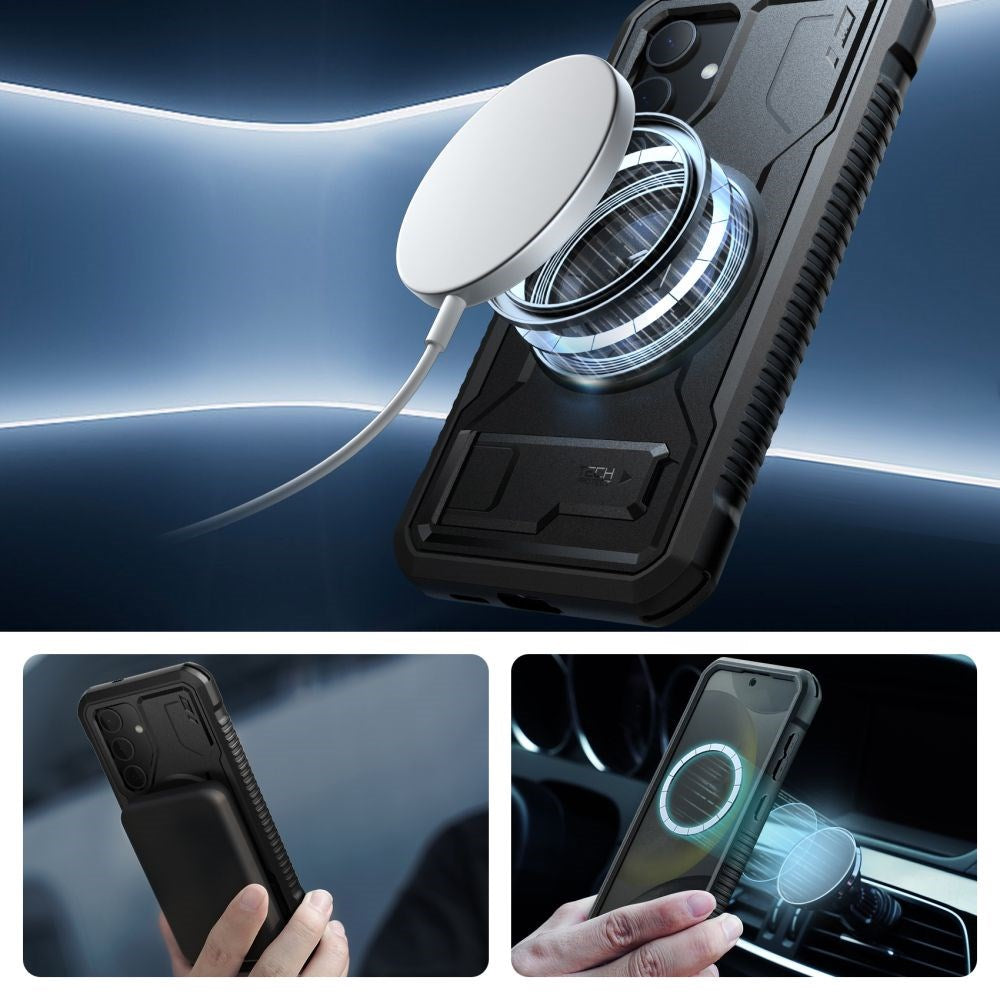 Samsung Galaxy S24+ (Plus) Tech-Protect Kevlar Håndværker Plastik Cover m. Skærmbeskyttelse & Kickstand - Sort