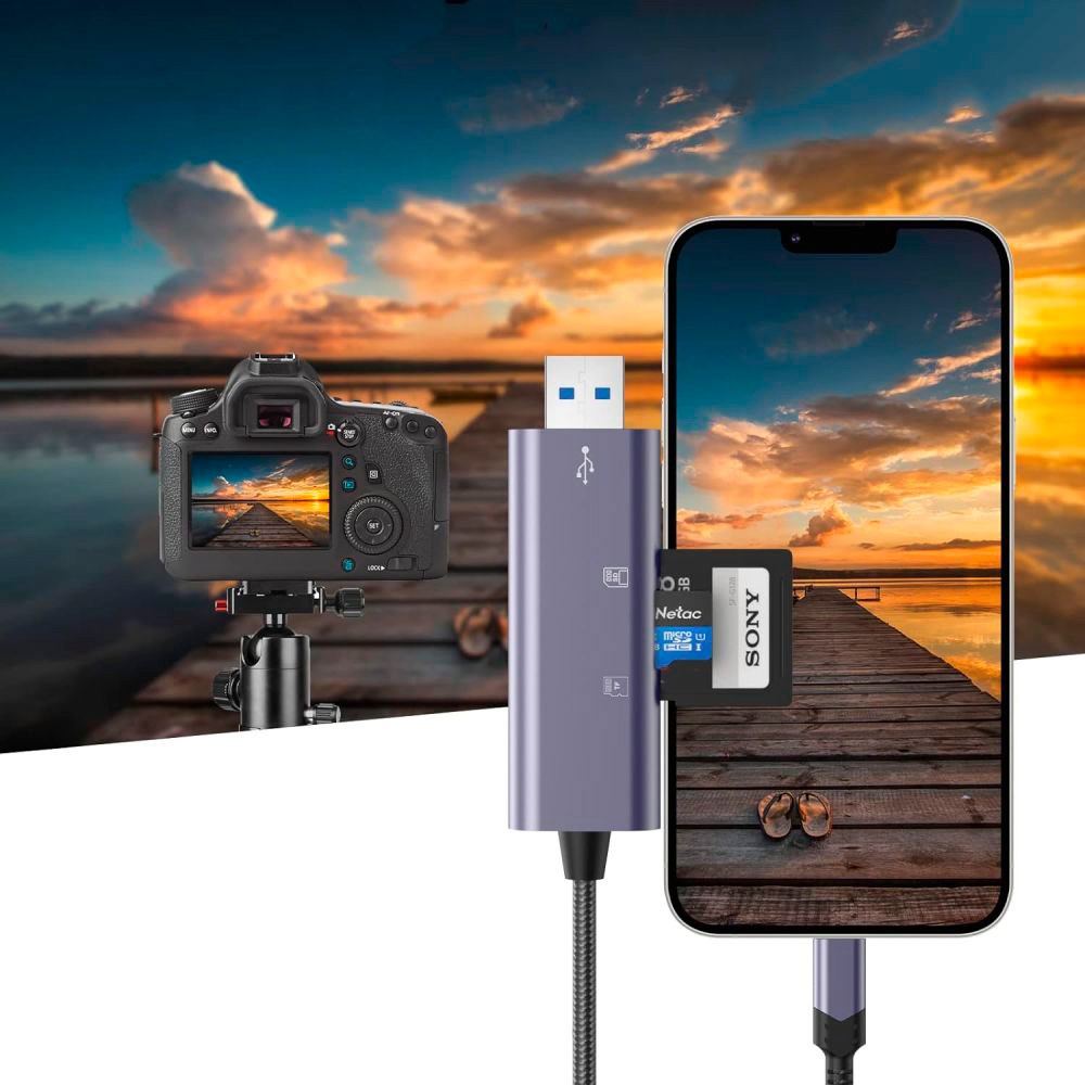 Tech-Protect Ultraboost Hukommelseskortlæser SD-Kort Adapter m. Lightning / USB-A - Grå