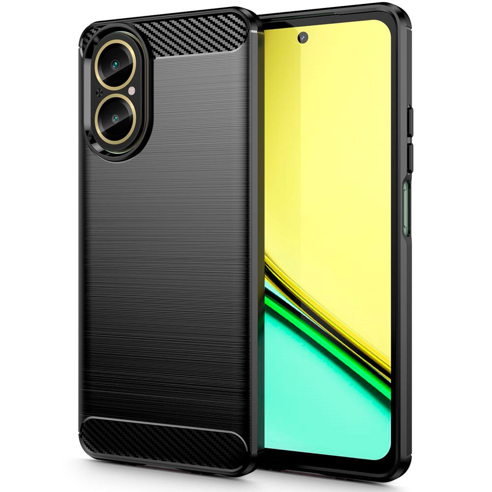 Realme C67 (4G) Tech-Protect Fleksibelt Plastik Carbon Bagside Cover - Sort