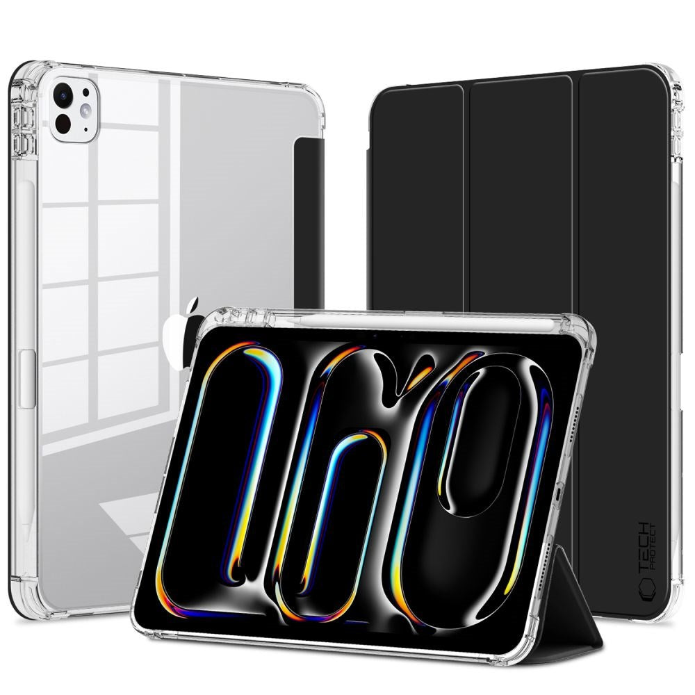 iPad Pro 13" (2025 / 2024) Tech-Protect SC Hybrid Flip Cover m. Apple Pencil Holder - Sort / Gennemsigtig