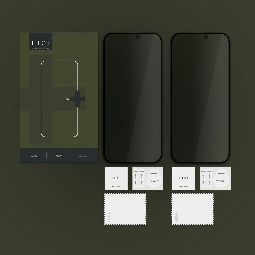 iPhone 17 Pro Max / 16 Pro Max Hofi Glass Pro+ Skærmbeskyttelse m. Privacy - Case Friendly - 2-Pak - Sort Kant