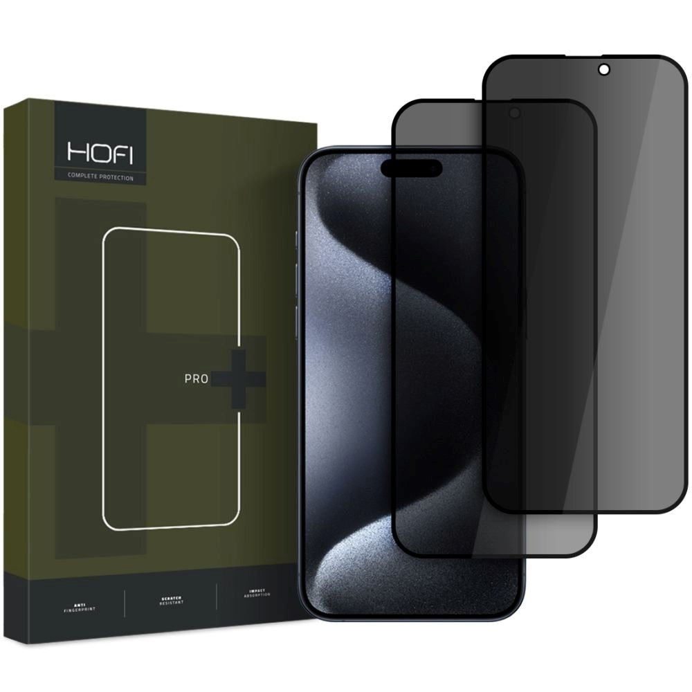 iPhone 17 Pro Max / 16 Pro Max Hofi Glass Pro+ Skærmbeskyttelse m. Privacy - Case Friendly - 2-Pak - Sort Kant