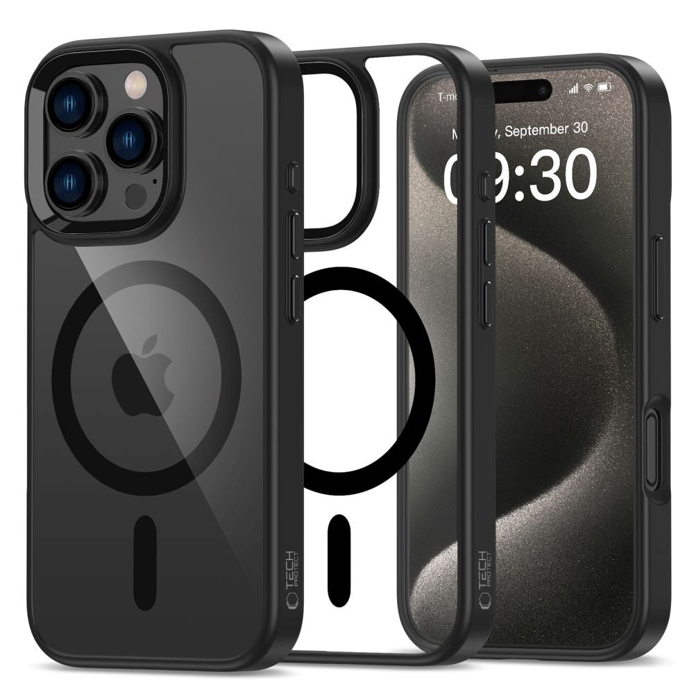 iPhone 16 Pro Max Tech-Protect MagMat Bagside Cover - MagSafe Kompatibel - Gennemsigtig / Sort