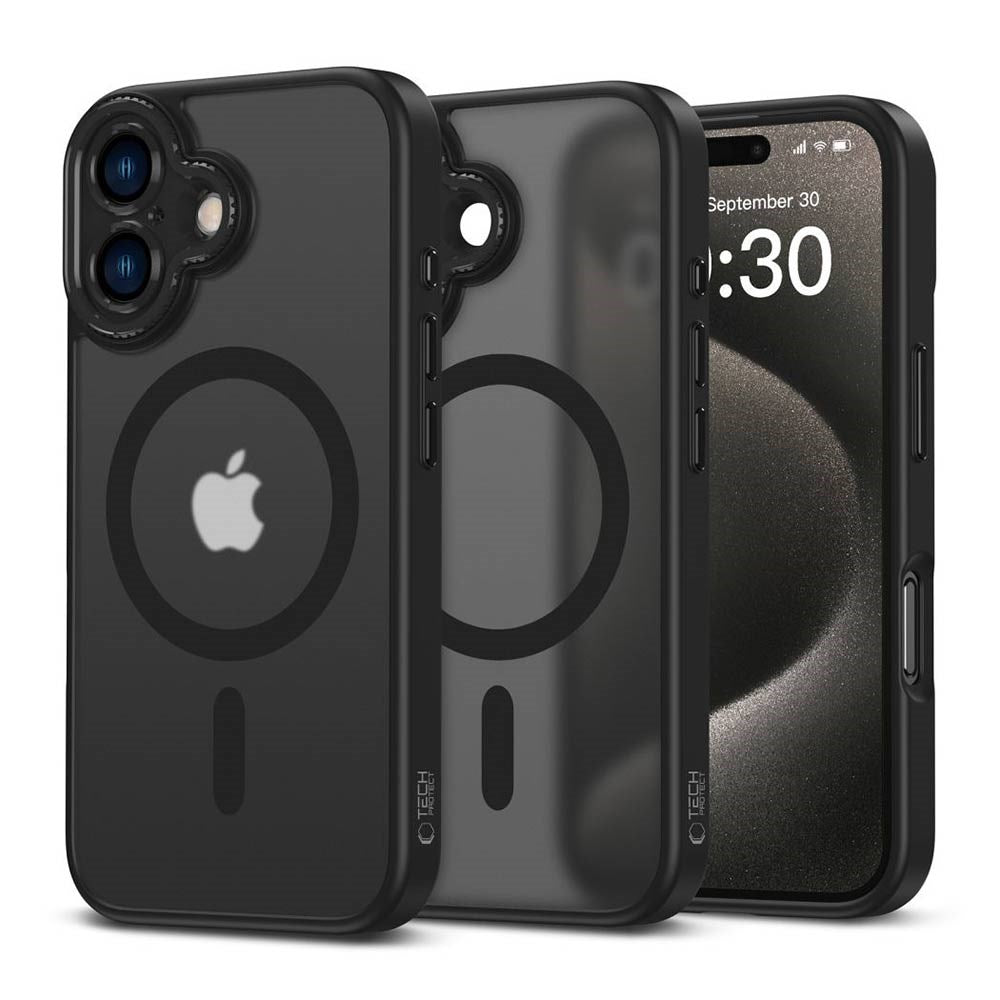 iPhone 16 Tech-Protect MagCam Mobil Cover - MagSafe Kompatibel - Gennemsigtig / Mat Sort