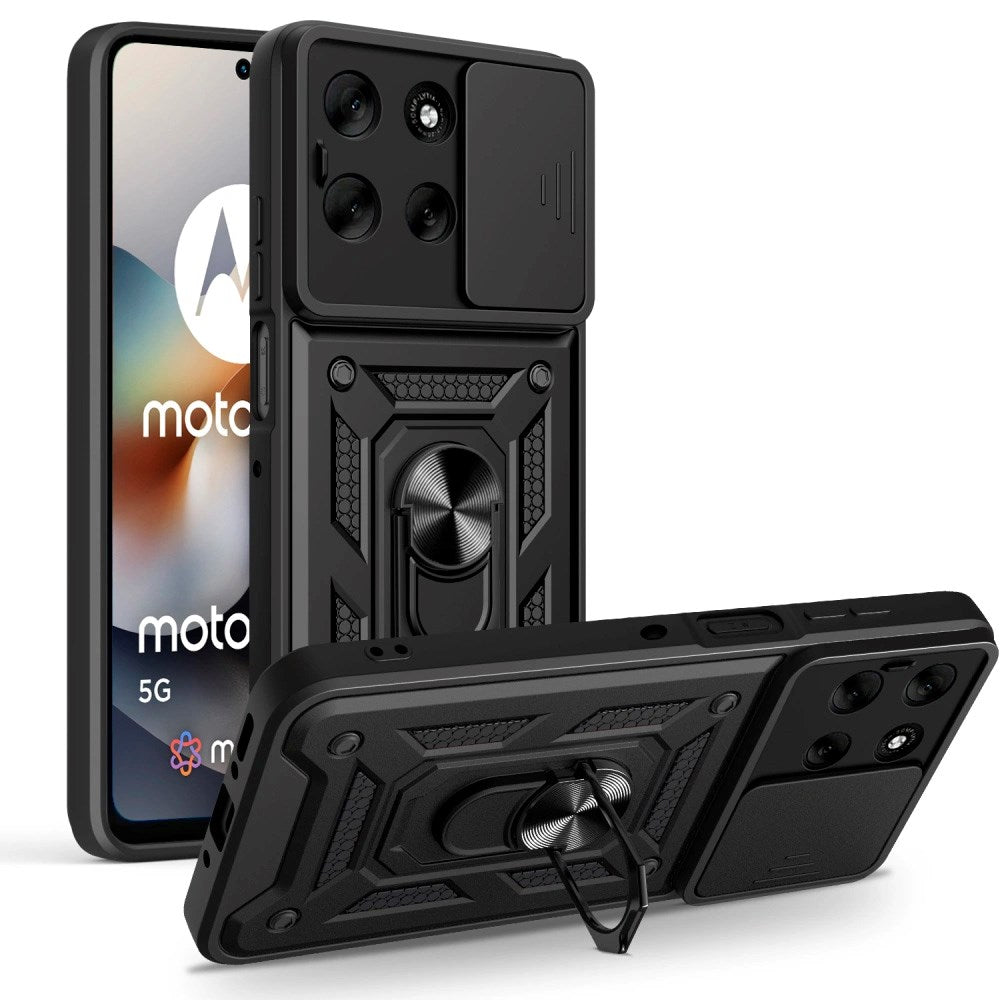 Motorola Moto G56 Tech-Protect Case m. Magnetisk Fingerring - Camslider - Ståfunktion - Sort