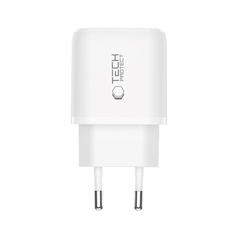 Tech-Protect Vægoplader m. 30W - 1 x USB-A (QC) & 1 x USB-C (PD) - Hvid