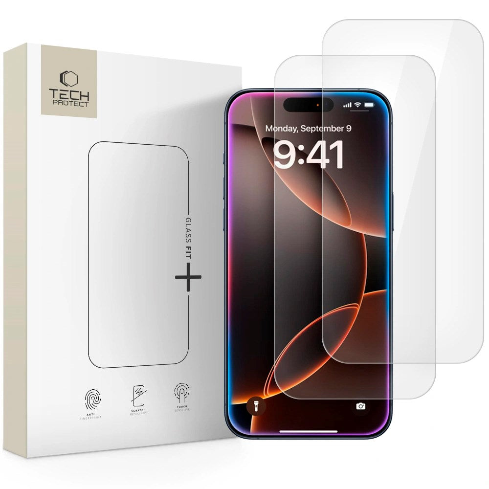Tech-Protect - iPhone 17 Pro Max / 16 Pro Max - Glass Fit+ Skærmbeskyttelsesglas - 2 stk - Gennemsigtig