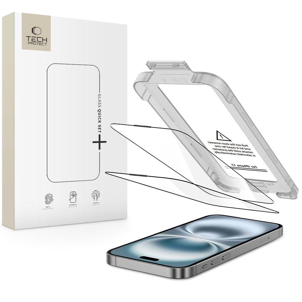 Tech-Protect - iPhone 17 - Quick Set+ Skærmbeskyttelsesglas - 2 stk - Gennemsigtig / Sort Kant