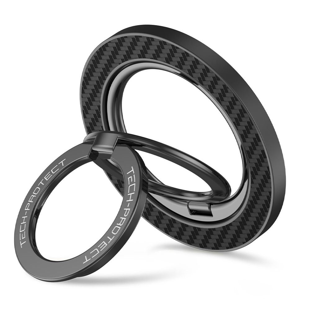 Tech-Protect Magnetisk Ring Holder til Mobil m. Carbon Design - MagSafe Kompatibel - Sort