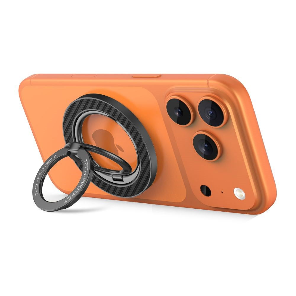 Tech-Protect Magnetisk Ring Holder til Mobil m. Carbon Design - MagSafe Kompatibel - Sort