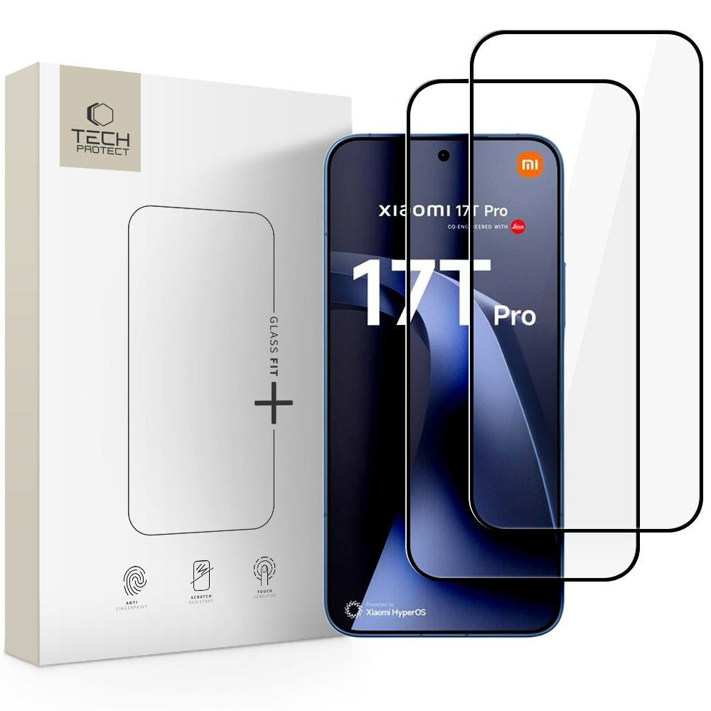 Xiaomi 17T Pro Tech-Protect Glass Fit+ Skærmglas - 2 stk - Gennemsigtig / Sort Kant