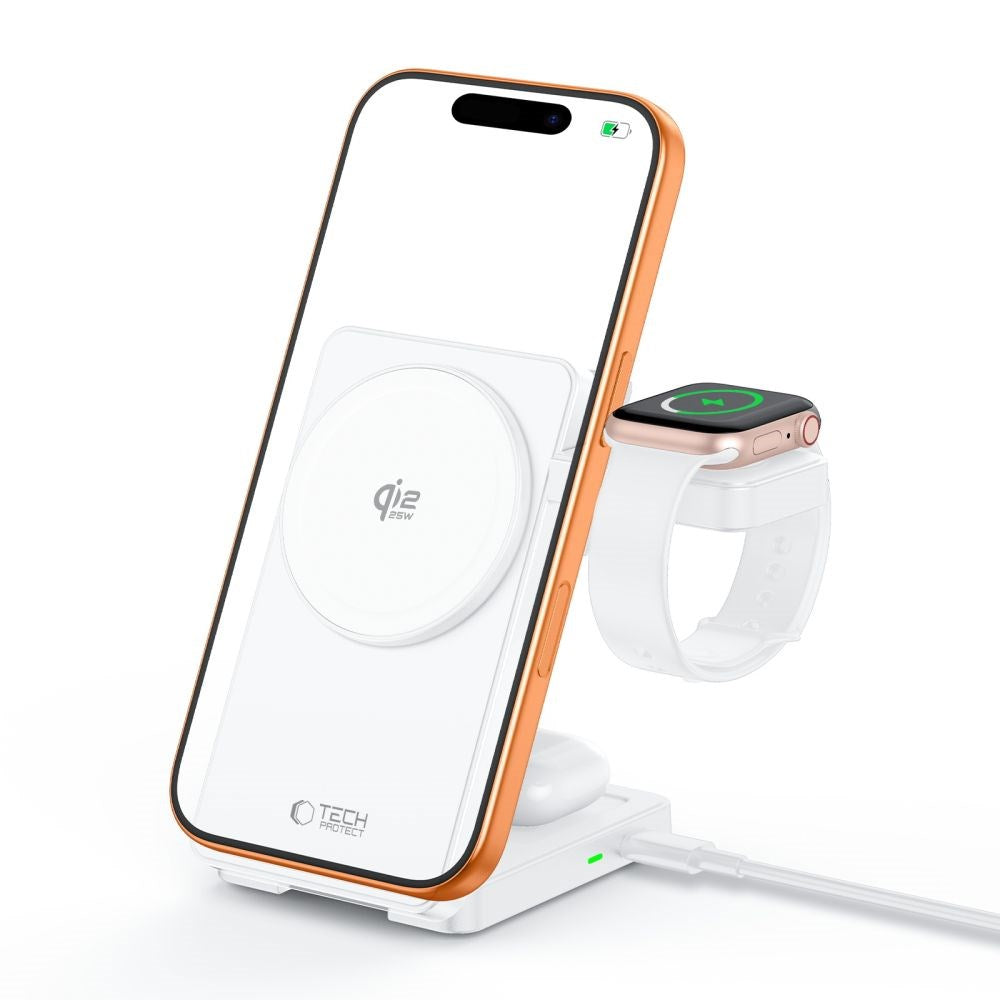Tech-Protect 3-i-1 Trådløs MagSafe Oplader A56 25W - Hvid