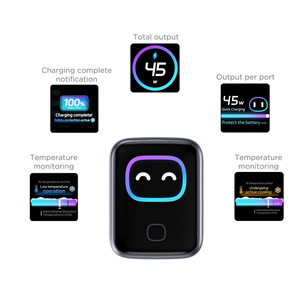 Tech-Protect Hurtig Vægoplader 45W m. USB-C PowerVision NC45W-GaN - Grå