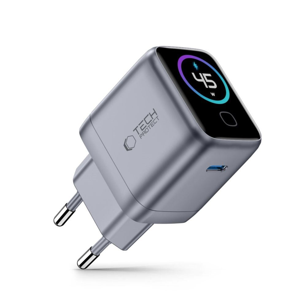 Tech-Protect Hurtig Vægoplader 45W m. USB-C PowerVision NC45W-GaN - Grå