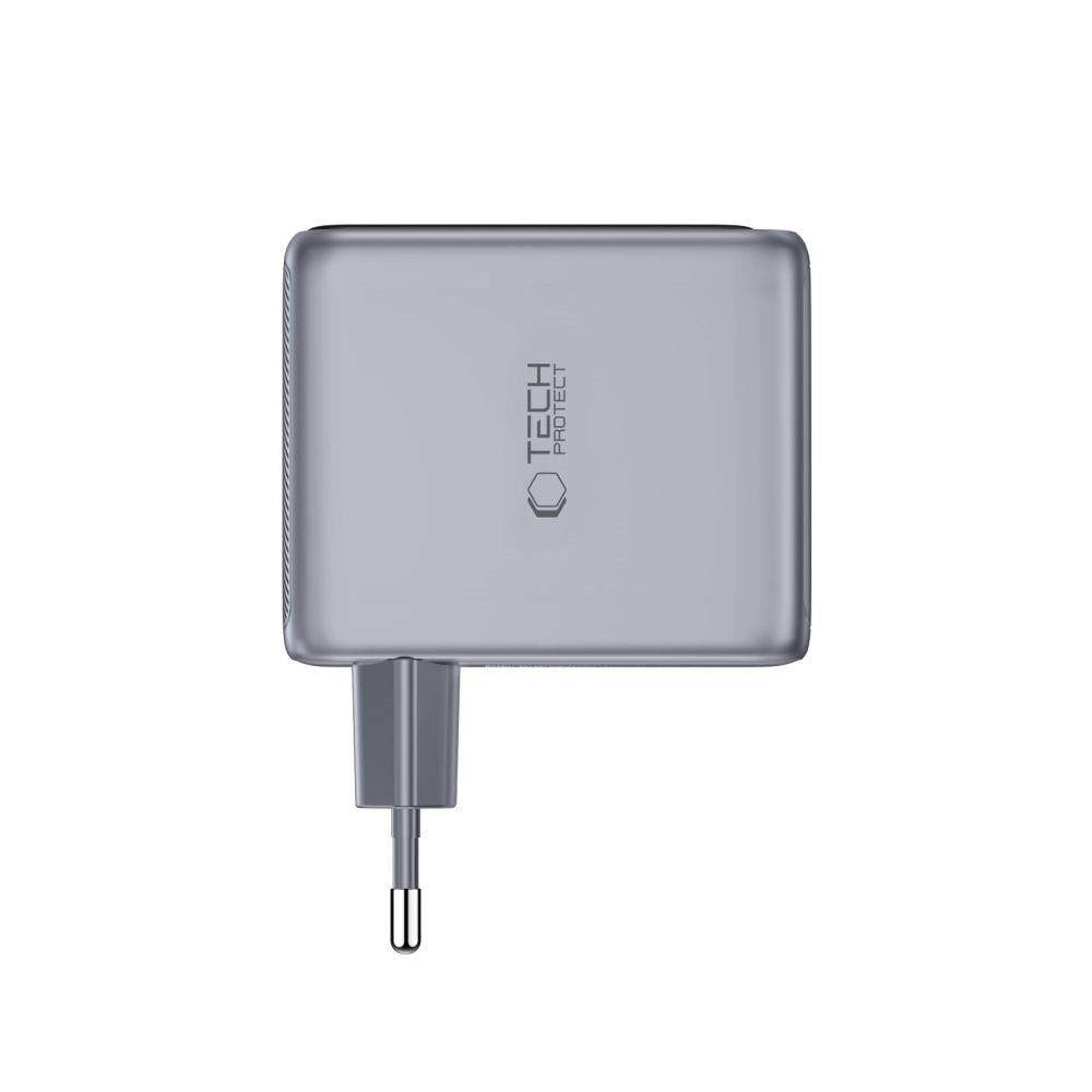 Tech-Protect 3-i-1 Hurtig Vægoplader 100W m. 1x USB-A og 2x USB-C PowerVision NC100W-GaN - Grå