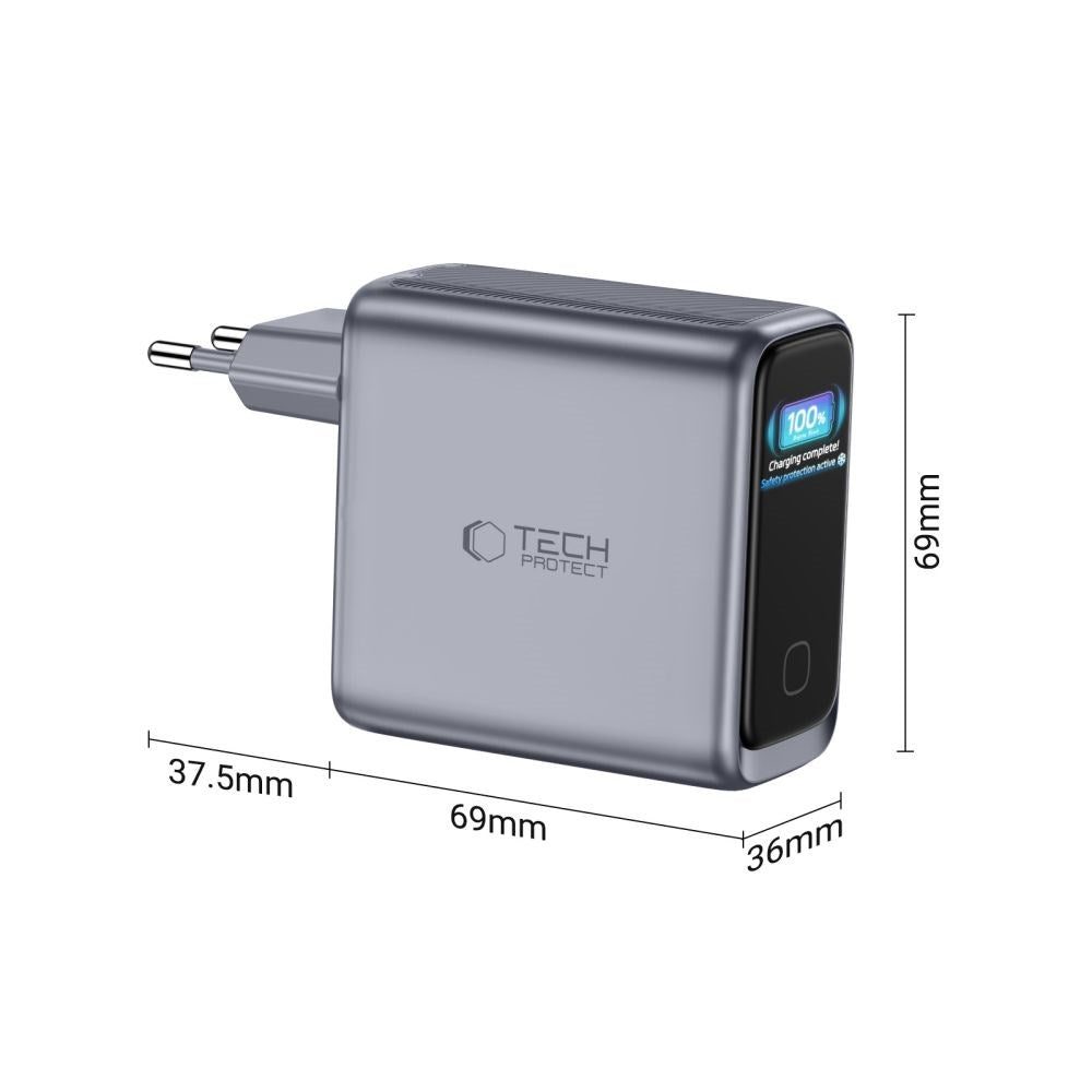 Tech-Protect 4-i-1 Hurtig Vægoplader 140W m. 1x USB-A og 3x USB-C PowerVision NC140W-GaN - Grå