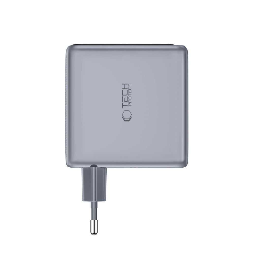 Tech-Protect 4-i-1 Hurtig Vægoplader 140W m. 1x USB-A og 3x USB-C PowerVision NC140W-GaN - Grå