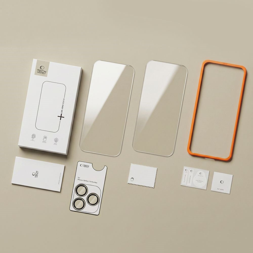 Tech-Protect iPhone 18 Pro Easy Set+ 3-i-1 Beskyttelsessæt inkl. Hærdet Skærmbeskyttelsesglas & Kameralinsebeskyttelse - Gennemsigtig