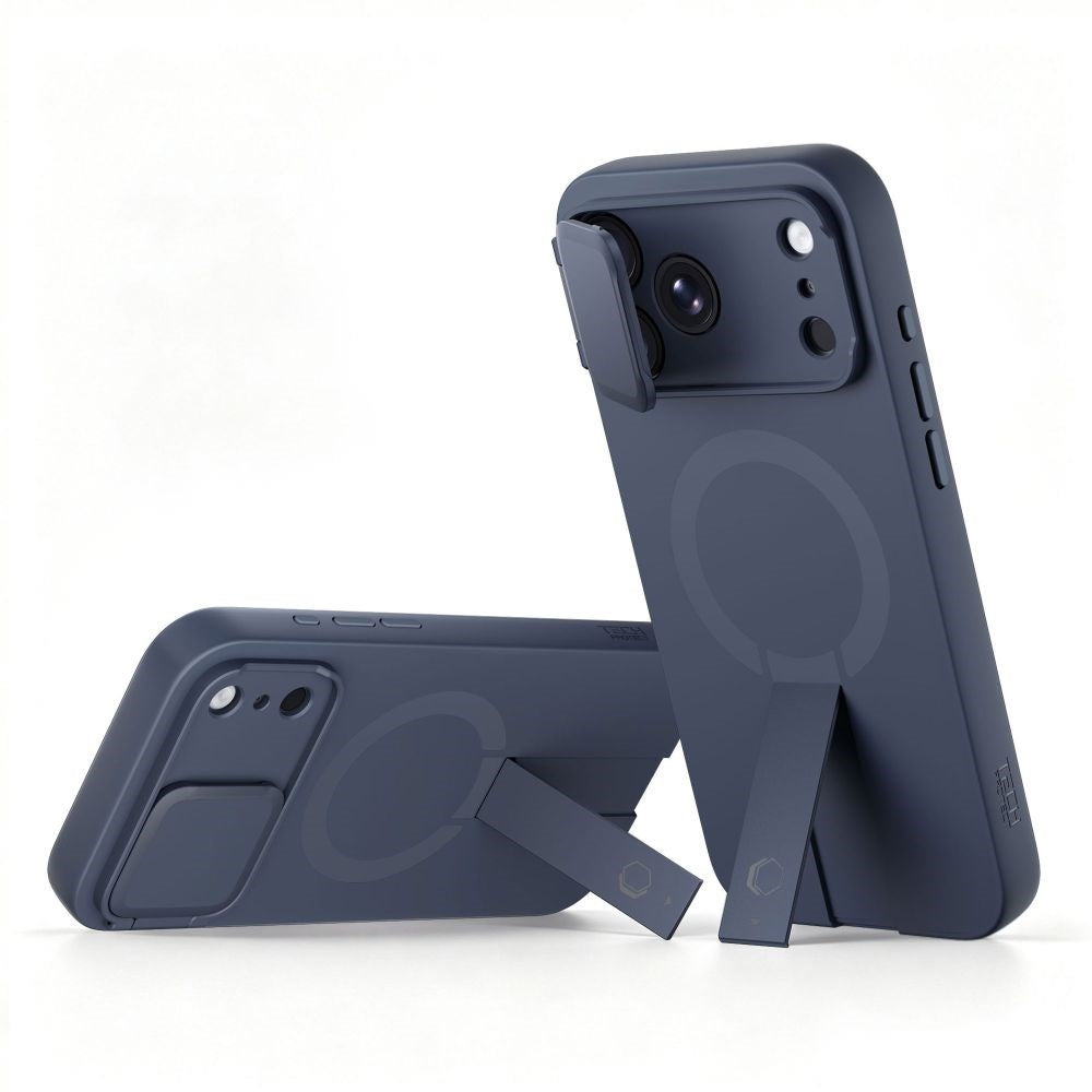 Tech-Protect iPhone 18 Pro / 17 Pro Kevlar Aura Mobil Cover med Ståfunktion og Cam Slider - MagSafe Kompatibel - Blå