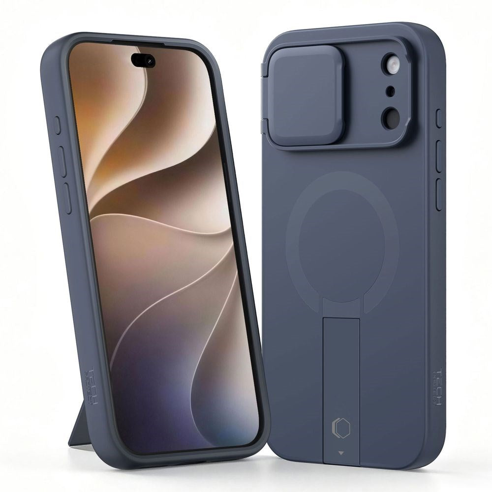 Tech-Protect iPhone 18 Pro Max / 17 Pro Max Kevlar Aura Mobil Cover med Ståfunktion og Cam Slider - MagSafe Kompatibel - Blå