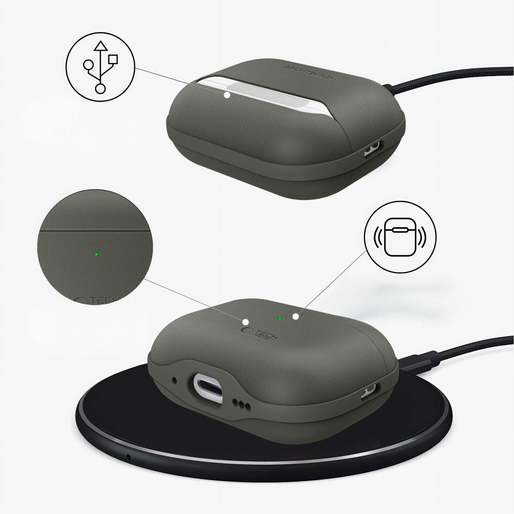 Tech-Protect Apple AirPods Pro (3. gen.) NaturalFit Kunstlæder Cover - Rem - Grøn