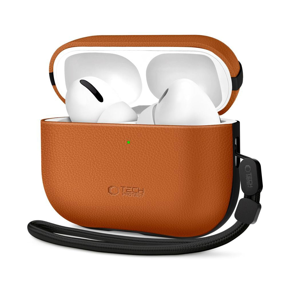 Tech-Protect Apple AirPods Pro (3. gen.) NaturalFit Kunstlæder Cover - Rem - Brun