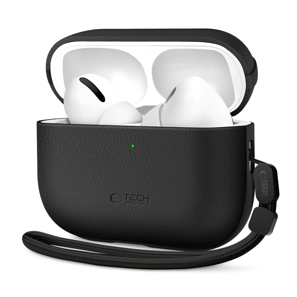 Tech-Protect Apple AirPods Pro (3. gen.) NaturalFit Kunstlæder Cover - Rem - Sort