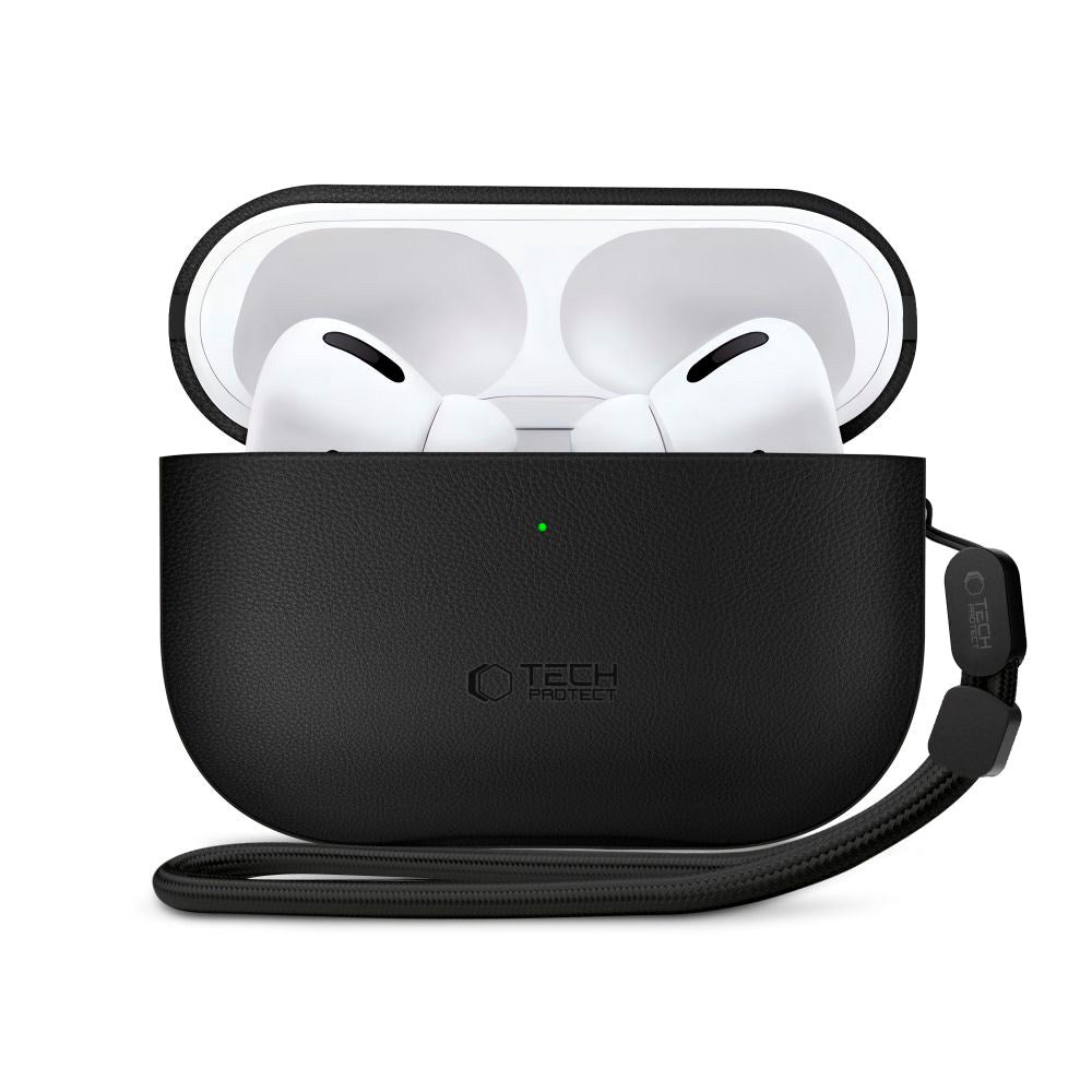 Tech-Protect Apple AirPods Pro (3. gen.) NaturalFit Kunstlæder Cover - Rem - Sort