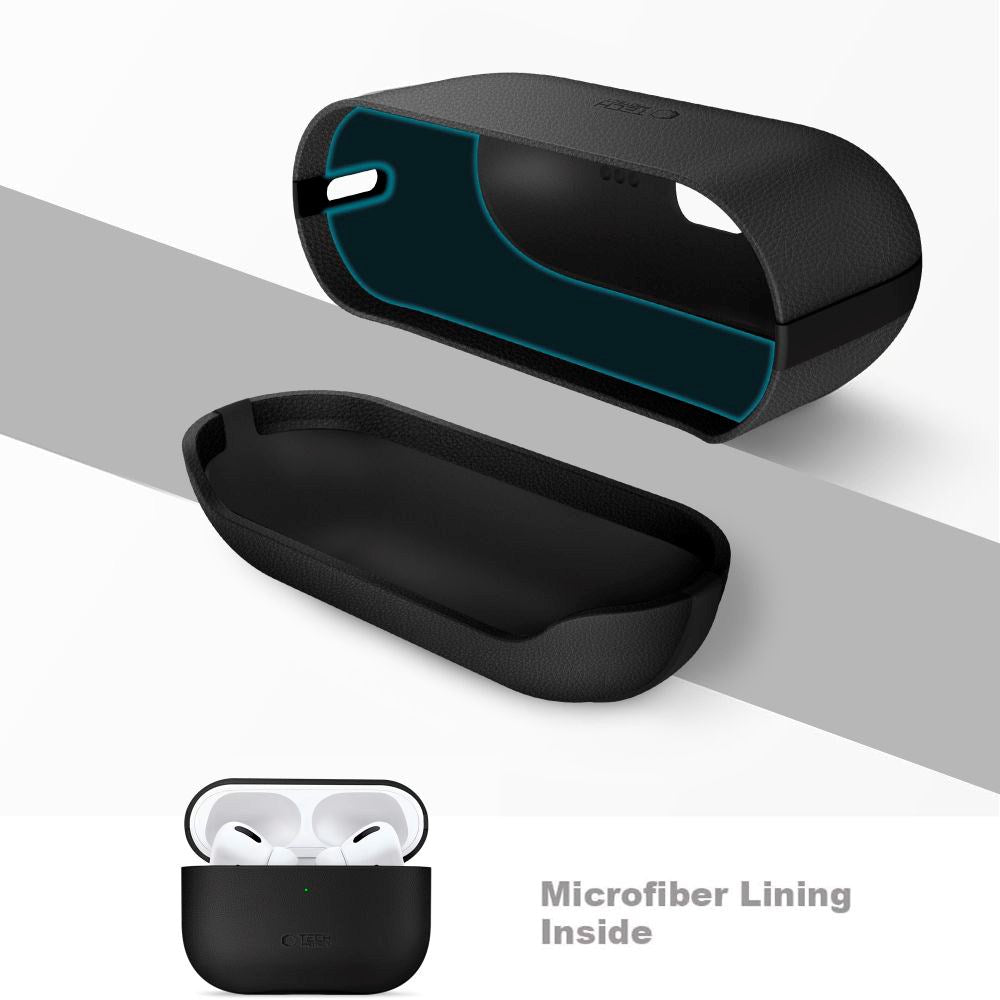 Tech-Protect Apple AirPods Pro (3. gen.) NaturalFit Kunstlæder Cover - Rem - Sort