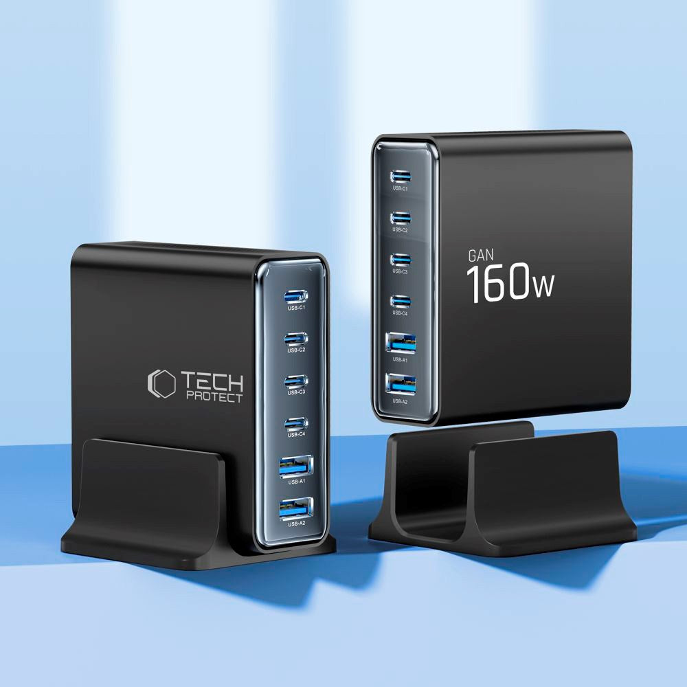 Tech-Protect Bordoplader m. 2 x USB-A & 4 x USB-C - 160W - Sort