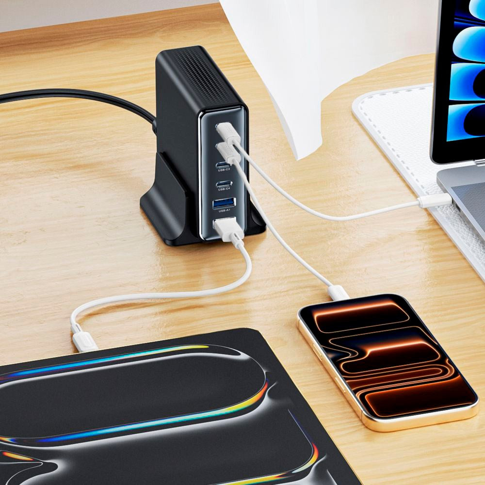 Tech-Protect Bordoplader m. 2 x USB-A & 4 x USB-C - 160W - Sort