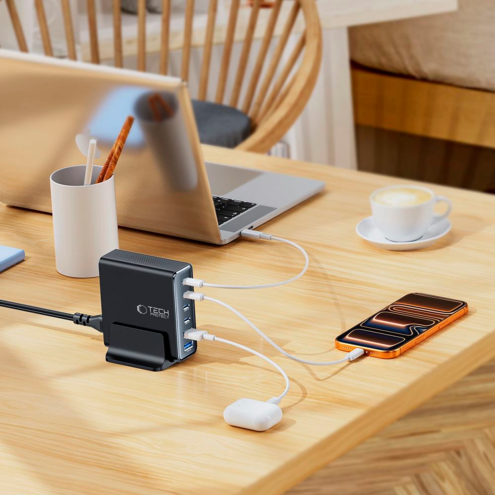 Tech-Protect Bordoplader m. 2 x USB-A & 4 x USB-C - 160W - Sort