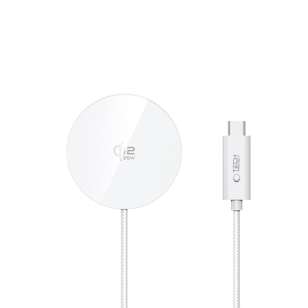 Tech-Protect Qi2 Magnetisk Trådløs Oplader - MagSafe Kompatibel - 25W - Hvid