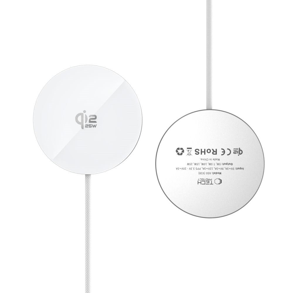 Tech-Protect Qi2 Magnetisk Trådløs Oplader - MagSafe Kompatibel - 25W - Hvid