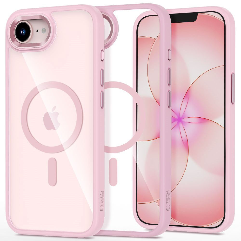 iPhone 17e / 16e Tech-Protect MagMat Case - MagSafe Kompatibel - Gennemsigtig / Lyserød