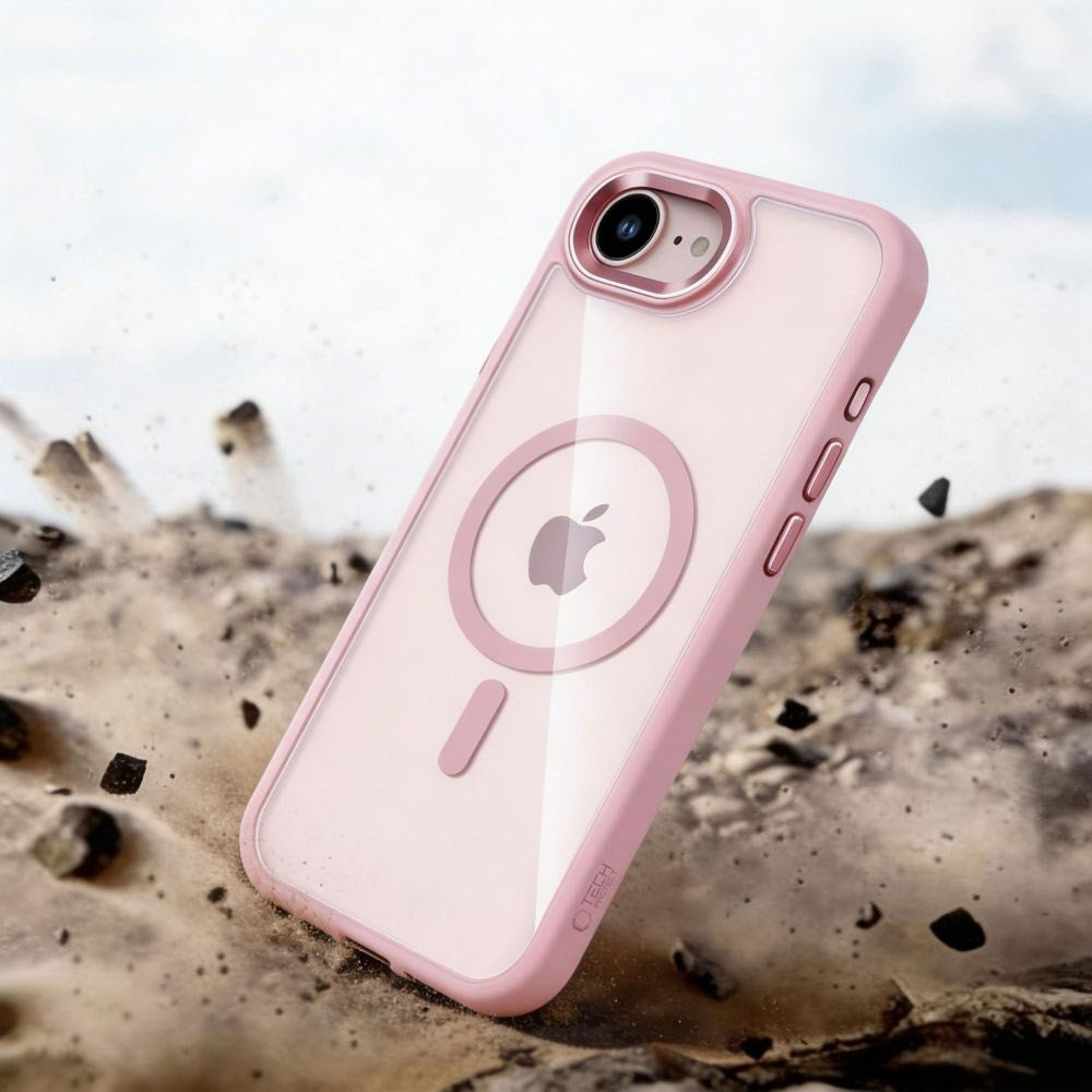 iPhone 17e / 16e Tech-Protect MagMat Case - MagSafe Kompatibel - Gennemsigtig / Lyserød