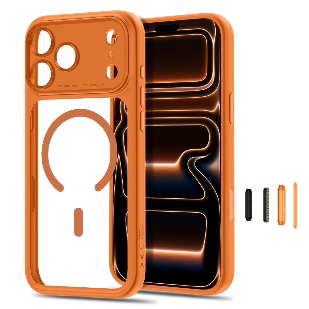 Tech-Protect iPhone 18 Pro / 17 Pro MagPeak Mobil Cover - MagSafe Kompatibel - Orange / Gennemsigtig