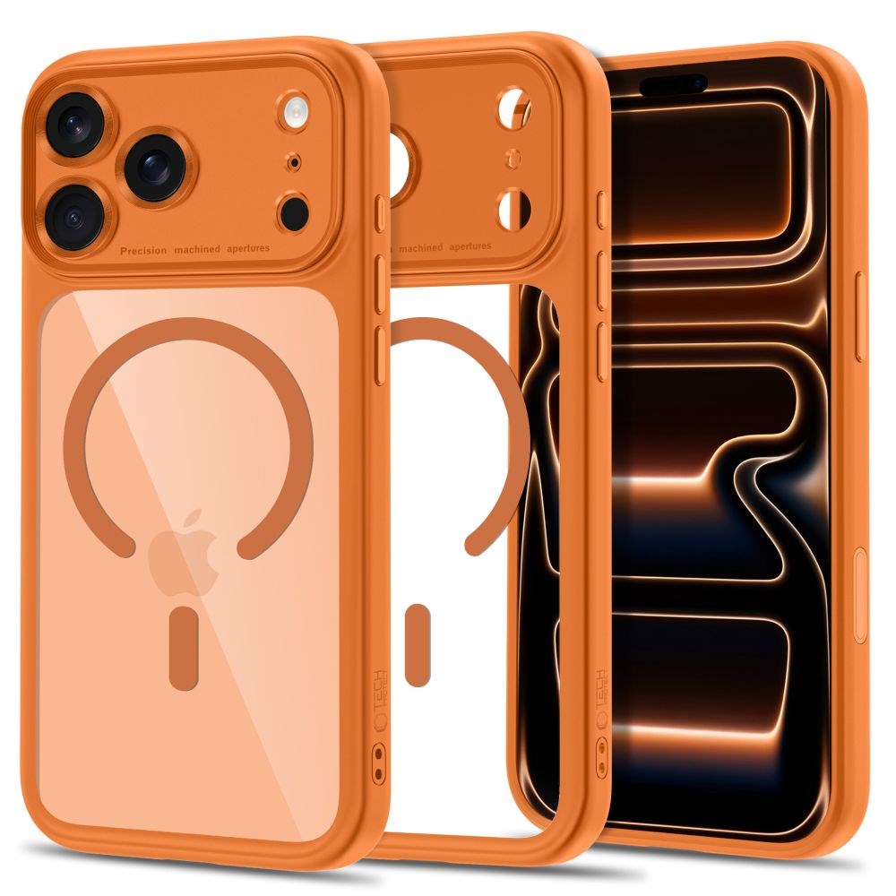 Tech-Protect iPhone 18 Pro / 17 Pro MagPeak Mobil Cover - MagSafe Kompatibel - Orange / Gennemsigtig