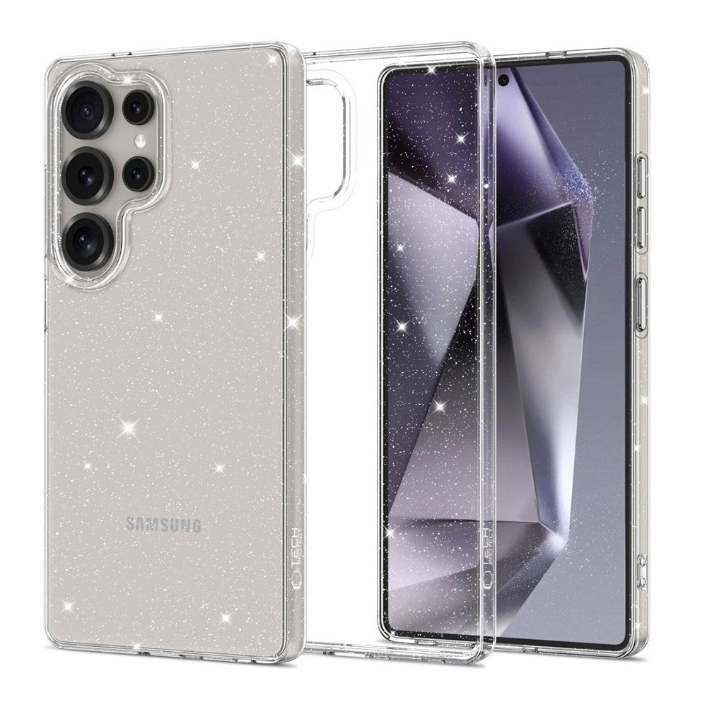 Samsung Galaxy S25 Ultra Tech-Protect Flexair Fleksibelt Plastik Bagside Cover - Gennemsigtig / Glimmer