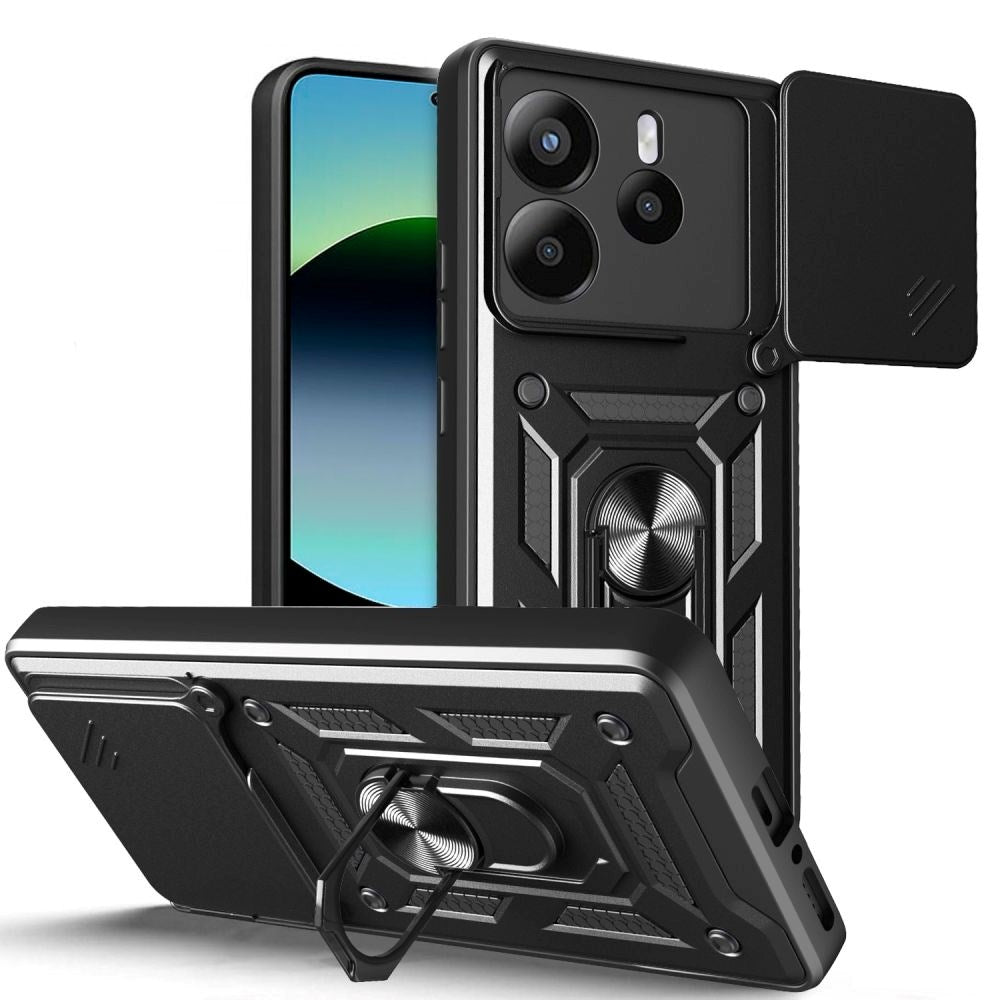 Xiaomi Redmi Note 14 (5G) Tech-Protect Camshield Cover m. Magnetisk Fingerring & Ståfunktion - Sort