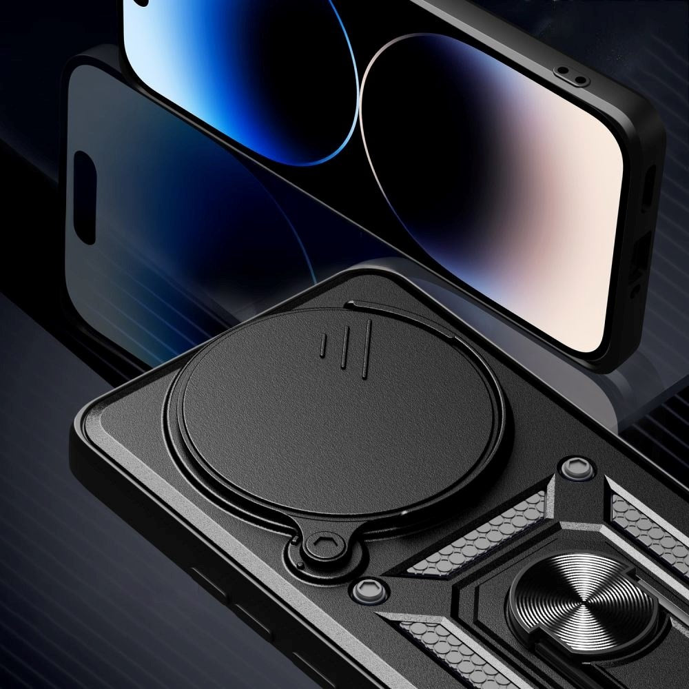 Xiaomi Redmi Note 14 Pro+ Tech-Protect Camshield Cover m. Magnetisk Fingerring & Ståfunktion - Sort