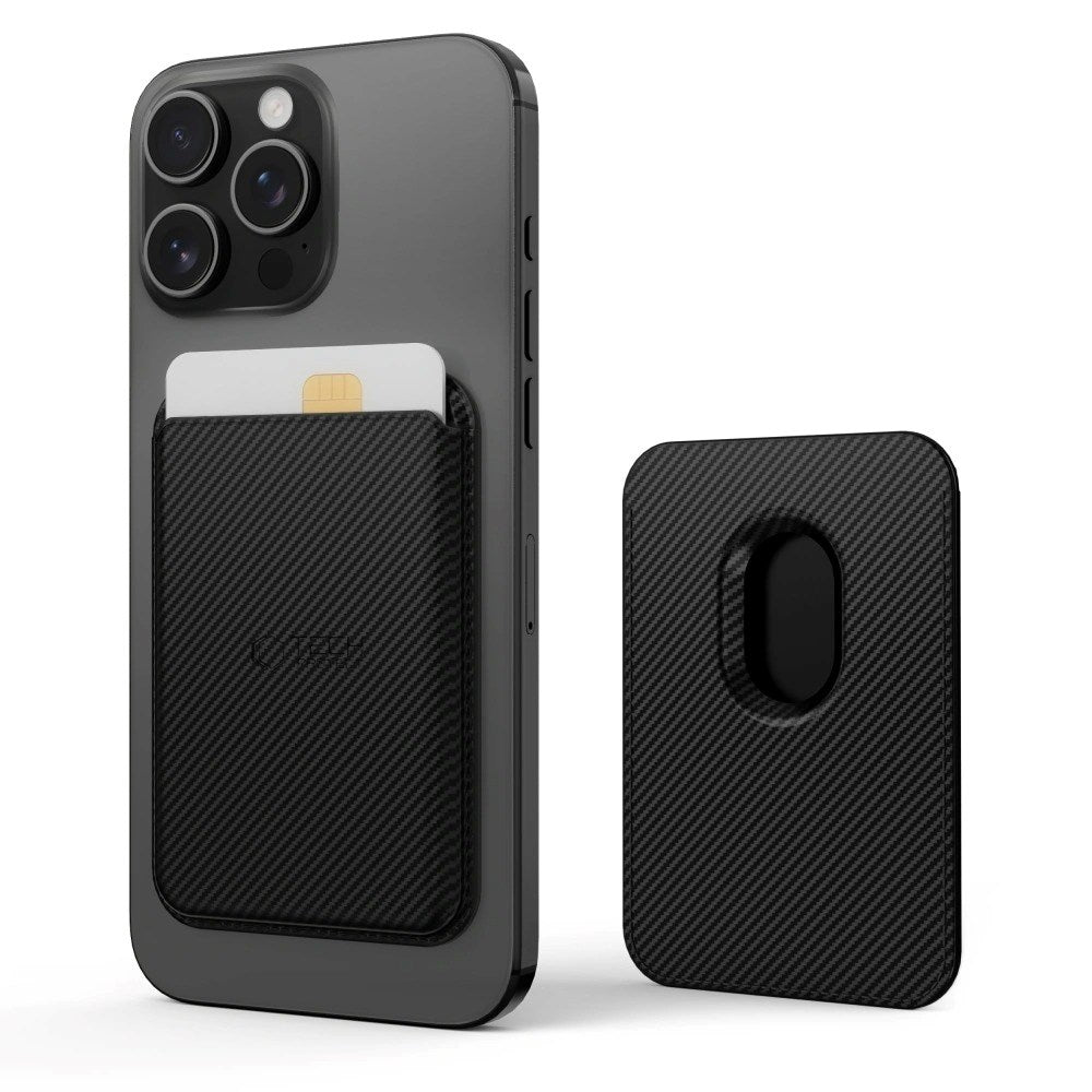 Tech-Protect MagWallet Magnetisk og Imiteret Læderkortholder - MagSafe Kompatibel - Sort Carbon