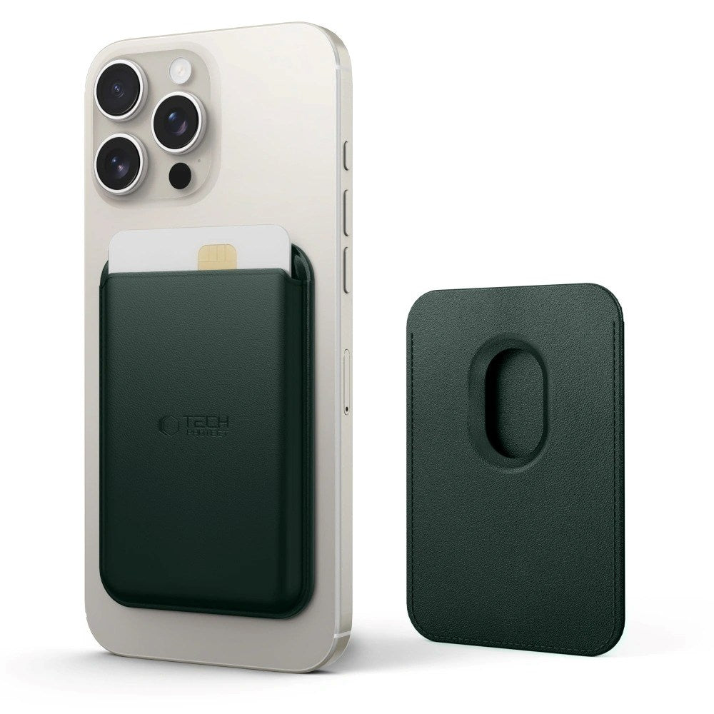 Tech-Protect MagWallet Magnetisk og Imiteret Læderkortholder - MagSafe Kompatibel - Grøn