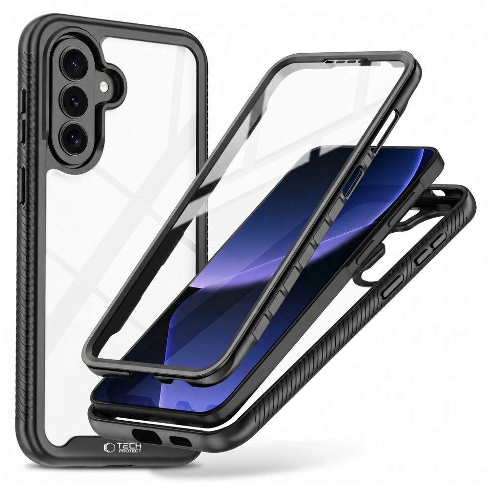 Samsung Galaxy A27 / A37 / A36 / A56 Tech-Protect Defense Mobilcover med Skærmbeskyttelse - Gennemsigtig / Sort