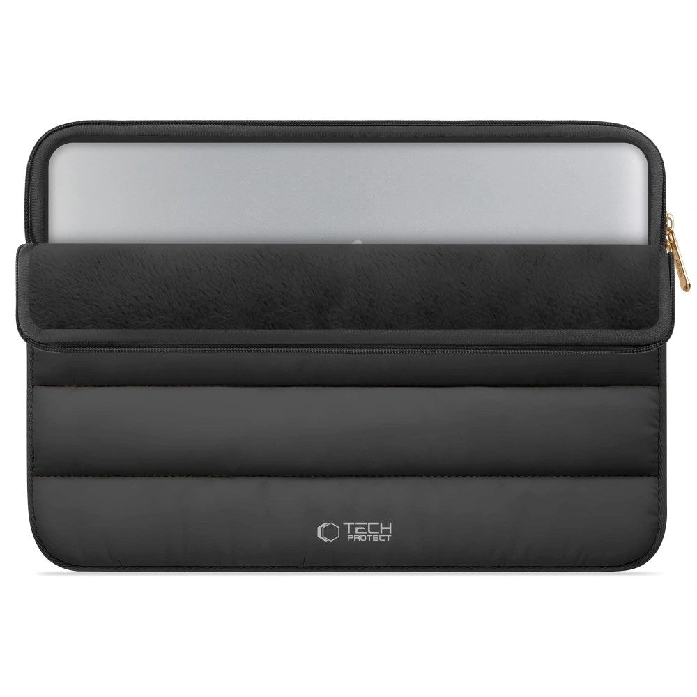 Tech-Protect Fluffy MacBook / Laptop 15-16" Sleeve m. Ekstra Lynlåslomme - Maks. Mål: 27 x 38cm - Sort