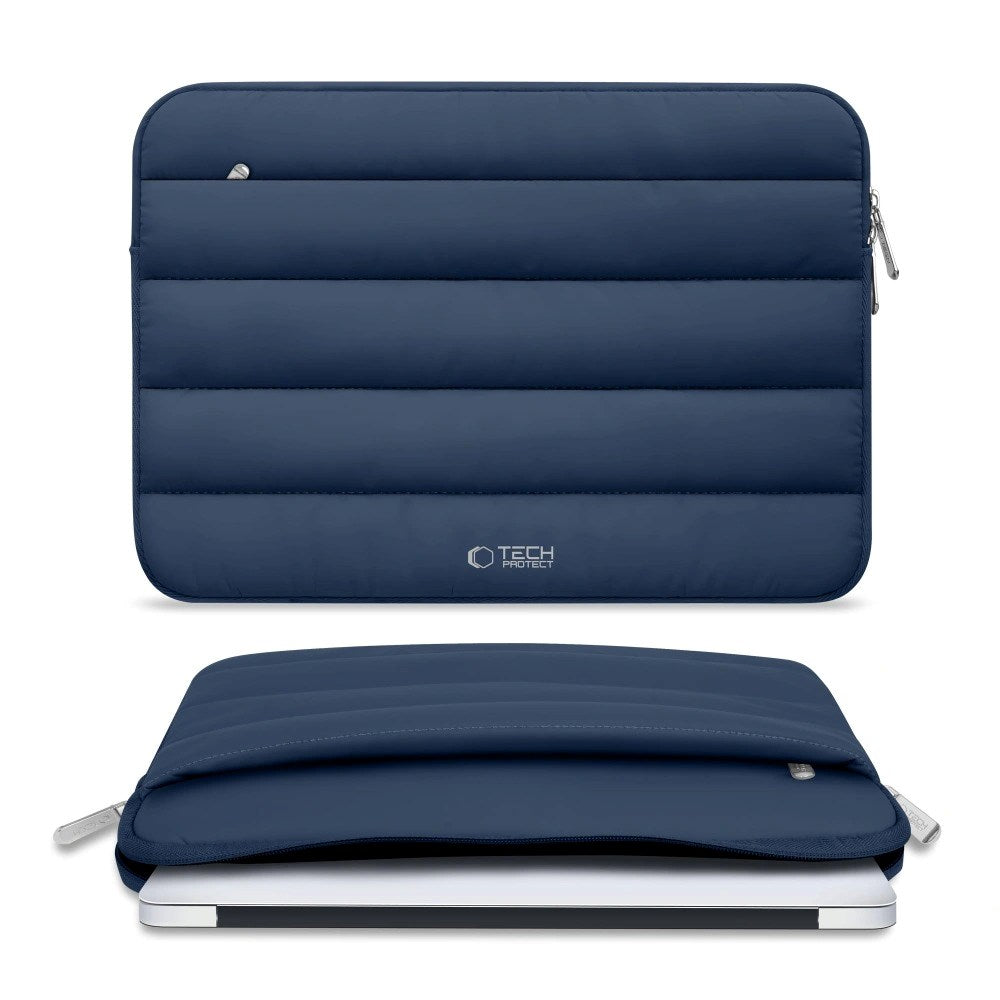 Tech-Protect Fluffy MacBook / Laptop 15-16" Sleeve m. Ekstra Lynlåslomme - Maks. Mål: 27 x 38cm - Mørkeblå